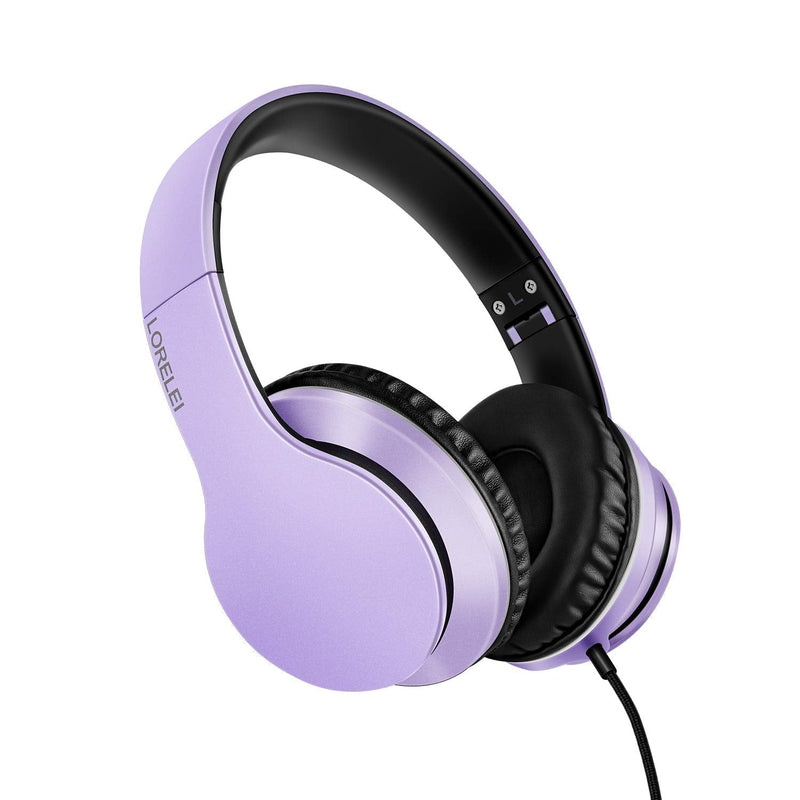 LORELEI X6 Over-Ear Headphones with Microphone, Lightweight Foldable & Portable Stereo Bass Headphones with 1.45M No-Tangle,Wired Headphones for Smartphone Tablet MP3 / 4 (Purple-Black) Dark Purple