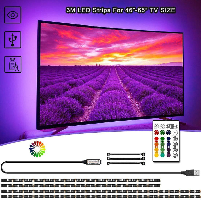 [AUSTRALIA] - TV LED Backlight 9.8ft(3M) Led Strip Lights RGB 5050 Colour Changing with 24-Keys Remote Control for 46-65 inch TV Screen PC Mirror Decoration [Energy Class A +] Multicolor 