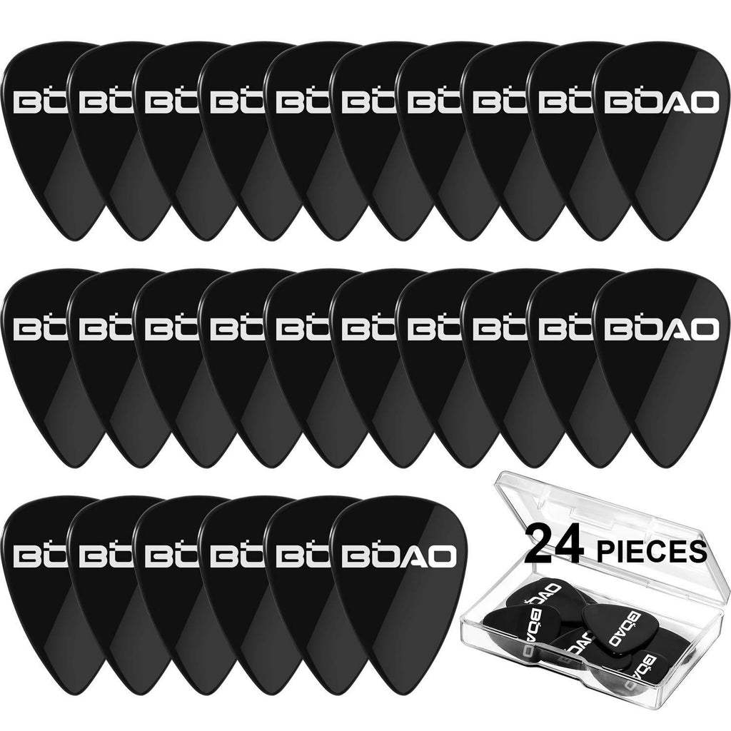 24 Pieces Delrin Guitar Picks Plectrums Teardrop Guitar Picks with Silky Touch and Pocket Case, Close Adsorption but Less Noise for Electric Acoustic Guitar Bass Ukulele, Black, 0.71 mm