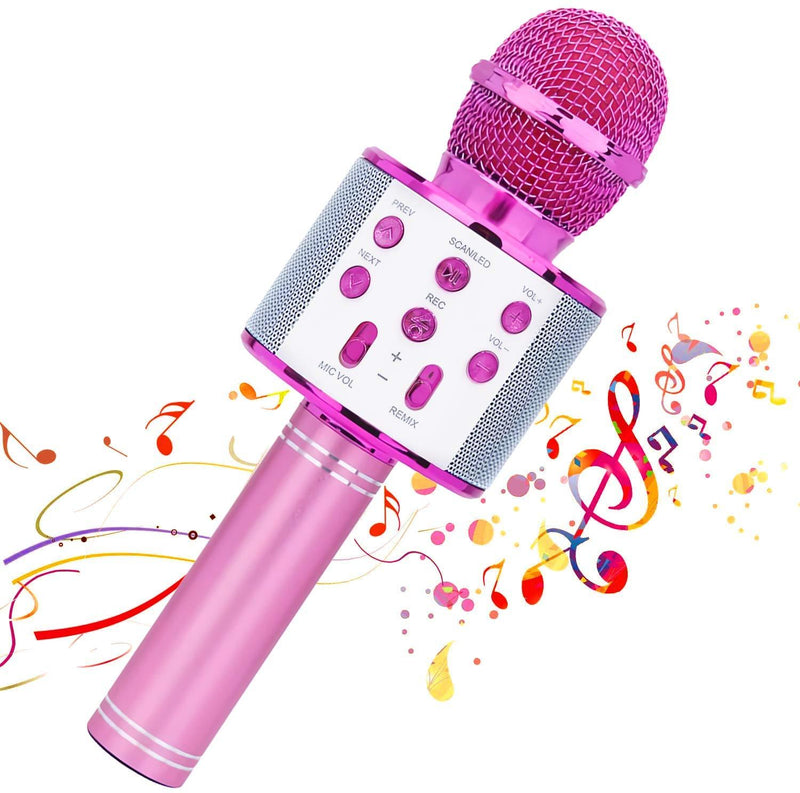 [AUSTRALIA] - Wireless Karaok Microphone, 4 in 1 Bluetooth Handheld Portable Speaker Karaoke Machine, Home KTV Player with Record Function, Compatible with Android & iOS Devices  (Pink) Pink 