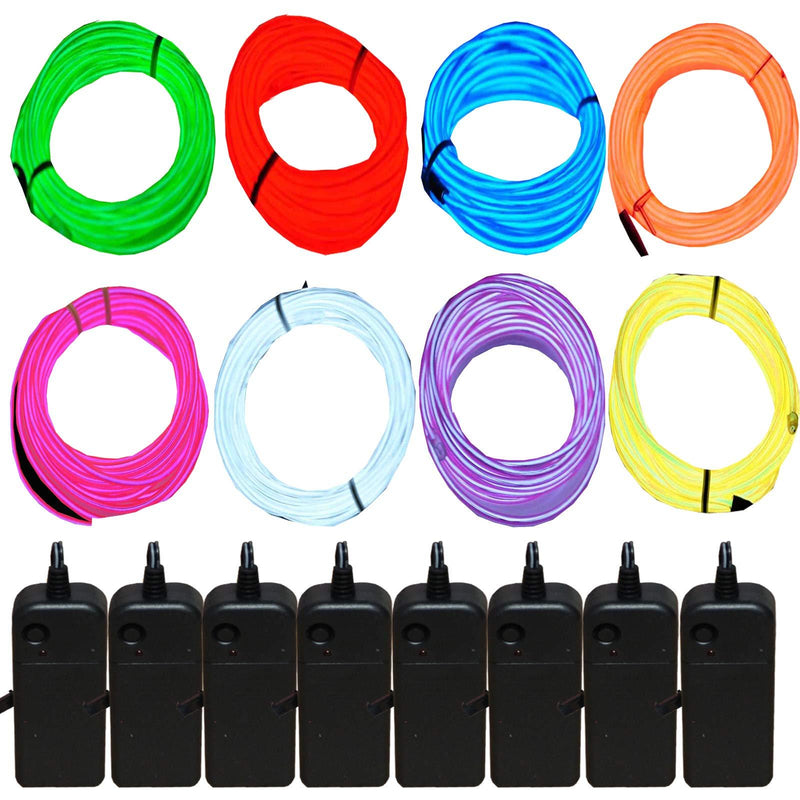 [AUSTRALIA] - JYtrend 15ft Neon Light El Wire with Battery Pack (8 Pack - Blue, Green, Red, White, Orange, Purple, Pink, Yellow) 