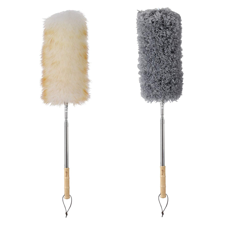 Midoneat Lambswool Duster and Microfiber Duster,2 Counts,Long Reach/Extendable Duster Up to 86" for Cleaning High Ceiling Fan, Interior Roof, Cobweb, Keyboard, Furniture
