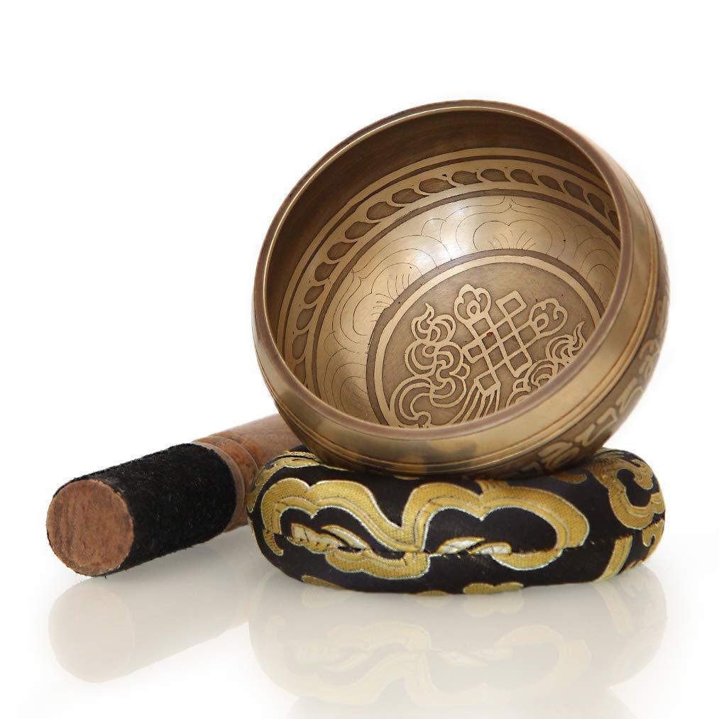 Biggo Tibetan Singing Bowl Set- 4Inch Perfect resonance Meditation Yoga & Chakra Healing Handmade Bowl - With Mallet & Silk Cushion. Perfect Gift…