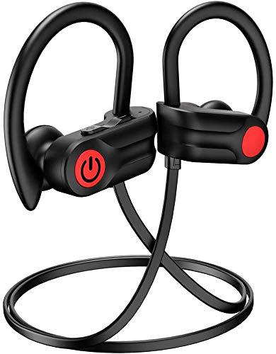 Bluetooth Headphones, 12Hrs & Bluetooth 5.0 Sport Earphones, IPX7 Waterproof Running Headphones w/CVC 6.0 Noise Cancelling Mic, for Running, Gym, Black