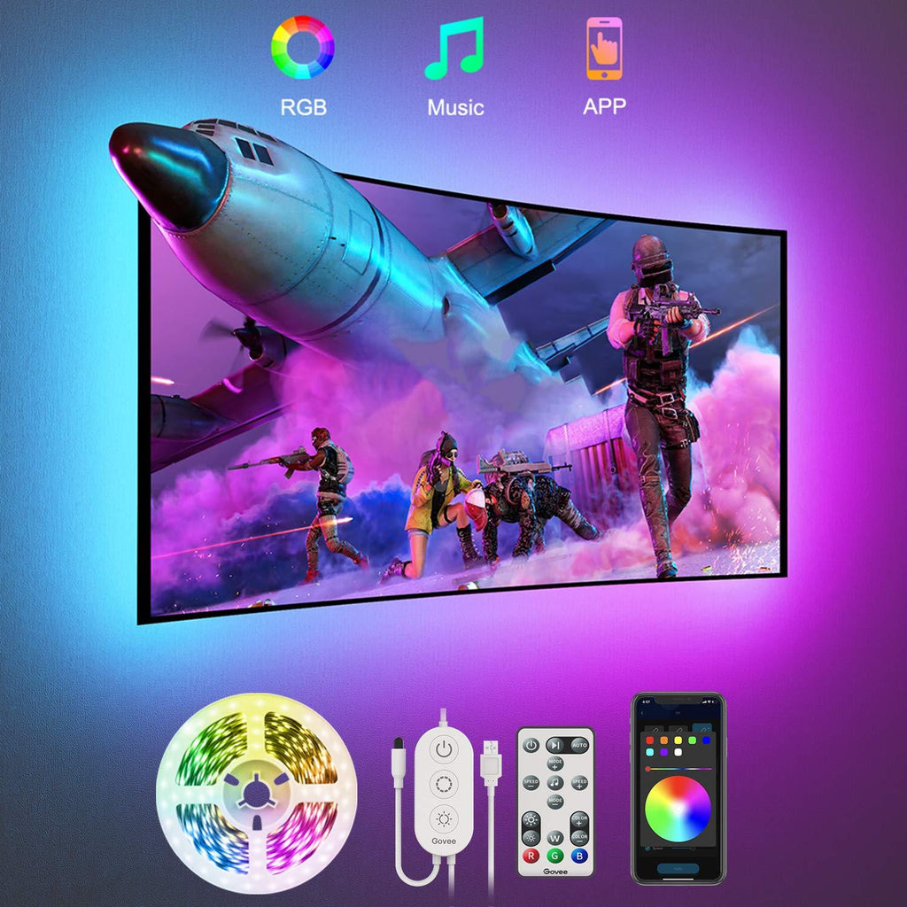Govee TV Light Strip, 9.8 Feet RGB with Remote & App Control, Music Sync for TVs, PC Gaming, USB