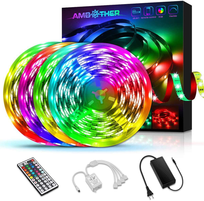 [AUSTRALIA] - AMBOTHER RGB LED Strip Lights for Bedroom 65.6FT/20M Light Strips 44 Key Remote Controller Color Changing 5050 SMD Neon Flexible Tape Rope Lights for Room Kitchen Home Party 