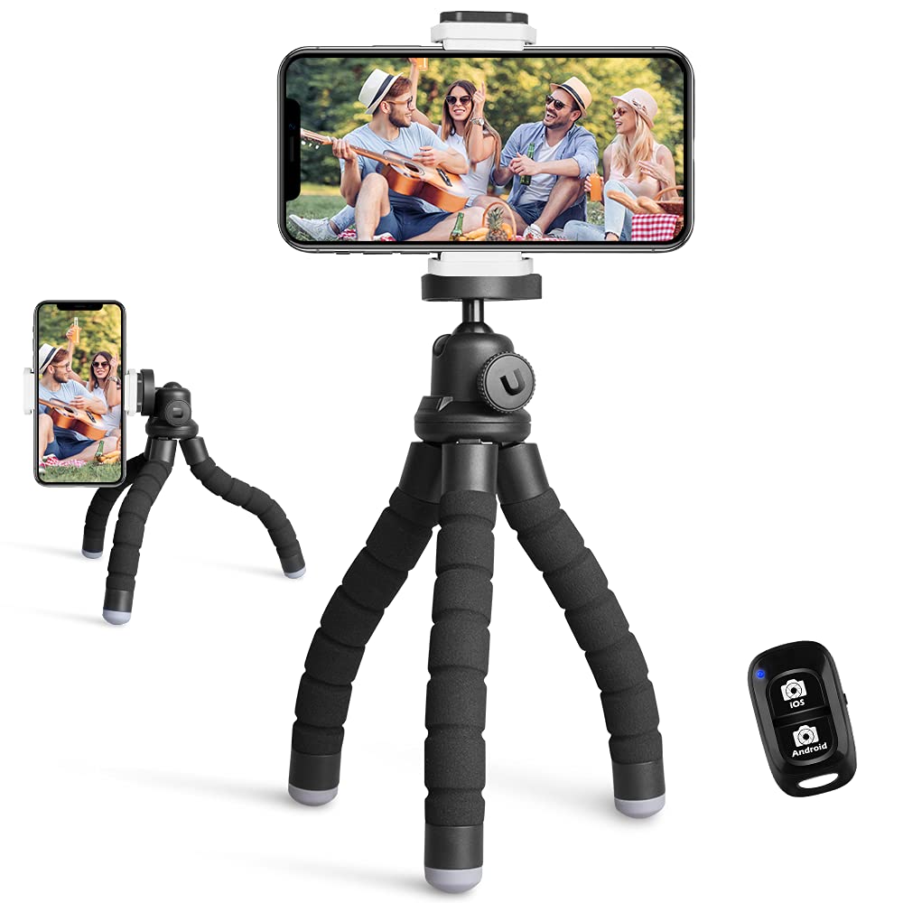 UBeesize Phone Tripod, Portable and Flexible Tripod with Wireless Remote and Clip, Cell Phone Tripod Stand for Video Recording (Black) Medium Black