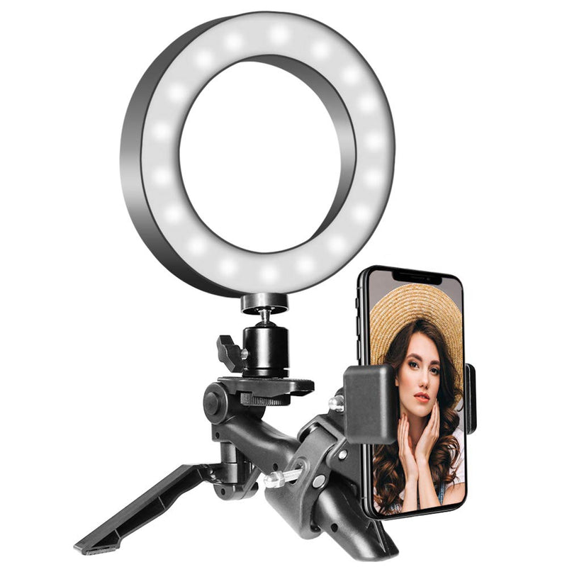 Evanto 6.3" Selfie Ring Light with Tripod Stand & Flexible Phone Holder for Live Stream/Makeup/YouTube Video/Photography/Vlogging/TikTok, Table Desktop Dimmable Led Camera Beauty Ringlight