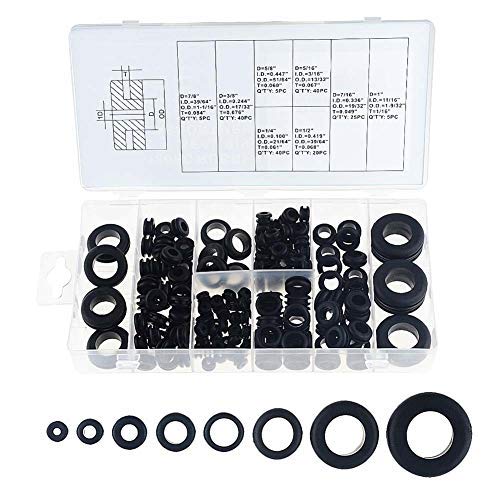 180 Pieces Rubber Grommet Assortment, Electrical Gasket Ring Set for Wire, Plug and Cable- 1/4", 5/16", 3/8", 7/16", 1/2", 5/8", 7/8", 1"