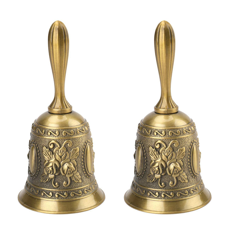 Suwimut 2 Pack Hand Bell, Multi-Purpose Brass Service Call Bell for Wedding Decoration, School, Church, Classroom, Bar, Alarm and Home Decoration