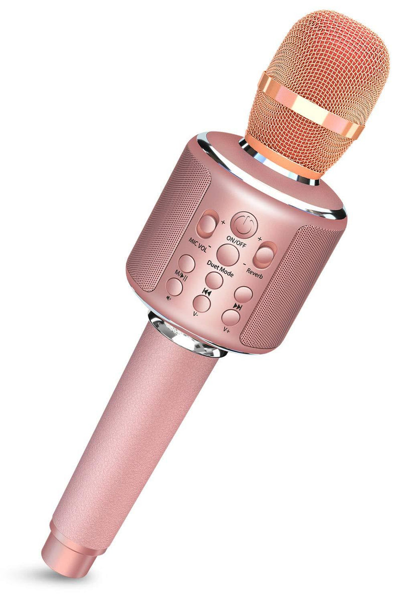 [AUSTRALIA] - Bluetooth Karaoke Microphone, Wireless Portable Handheld Karaoke Mic Speaker Machine with Duet Vocal Remover Function Home Party for All Smartphone(Rose Gold) Rose Gold 