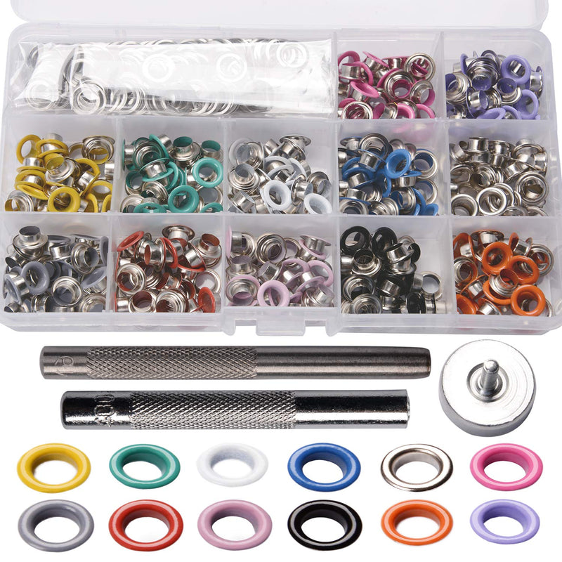 1/4 Inch Grommet Tool Kit Hotetey 360 Sets Multi-Color Metal Grommet Eyelets Kit with Installation Tools, 12 Colors