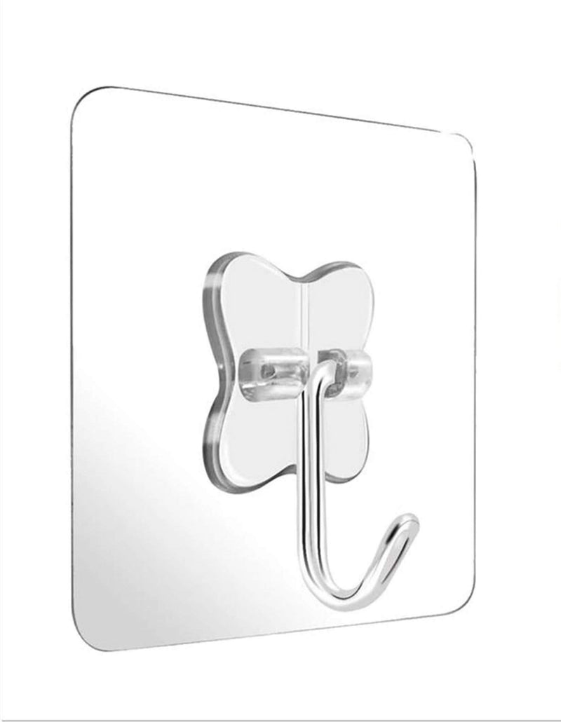 KK5 Seamless Adhesive Hooks 13.2lb(Max) Utility Stainless Steel Hook for Towel Bathrobe Coats,Bathroom Kitchen Waterproof and Oilproof Nail Free Transparent Heavy Duty Wall Hook & Ceiling Hanger Clover-12