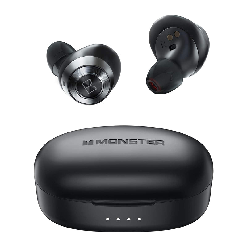 Monster Wireless Earbuds,Super Fast Charge,Bluetooth 5.0 in-Ear Stereo Headphones with USB-C Charging Case,Built-in Mic for Clear Calls,Water Resistant Design for Sports,Black. Black