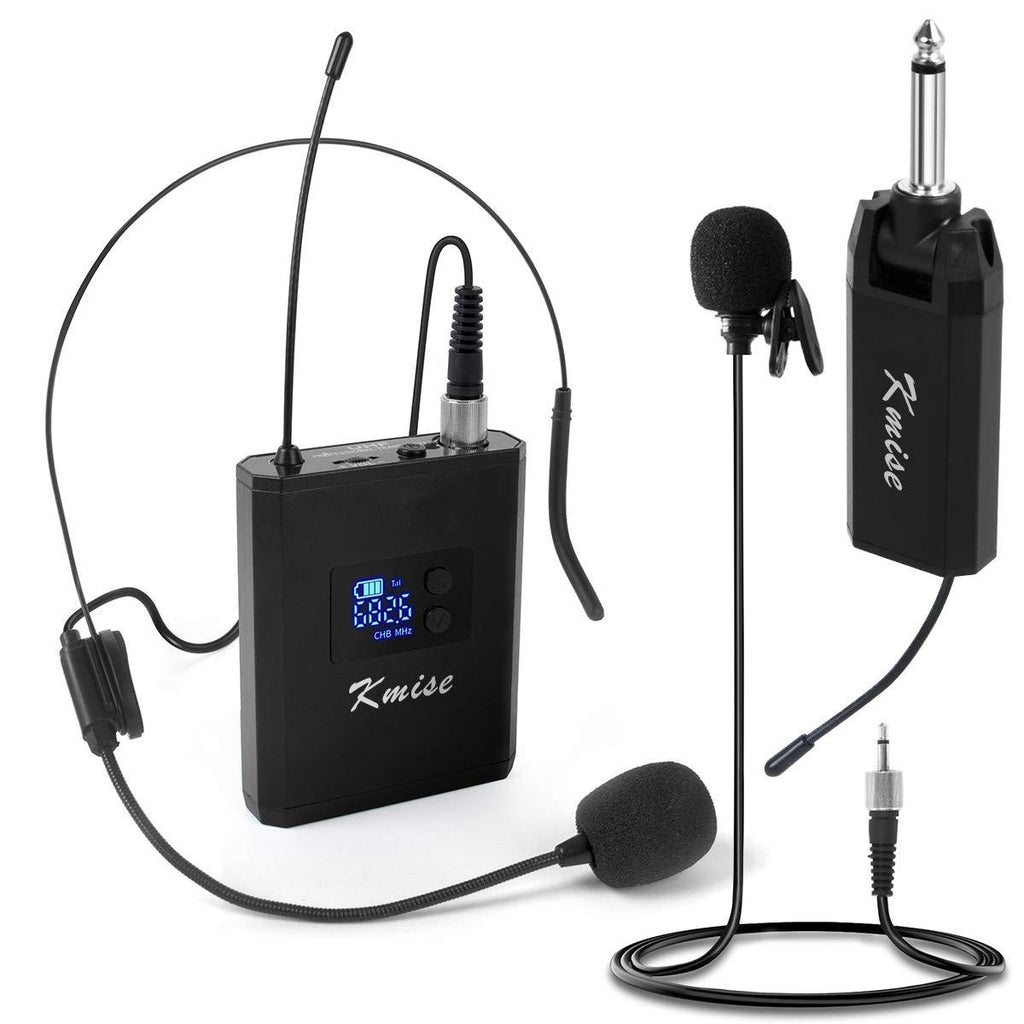 [AUSTRALIA] - Kmise UHF Wireless Microphone System Headset Microphone/Lavalier Lapel Mic with Rechargeable Bodypack Transmitter&Receiver 1/4" Output for iPhone,PA Speaker,DSLR Camera,YouTube Video Recording,ASMR 