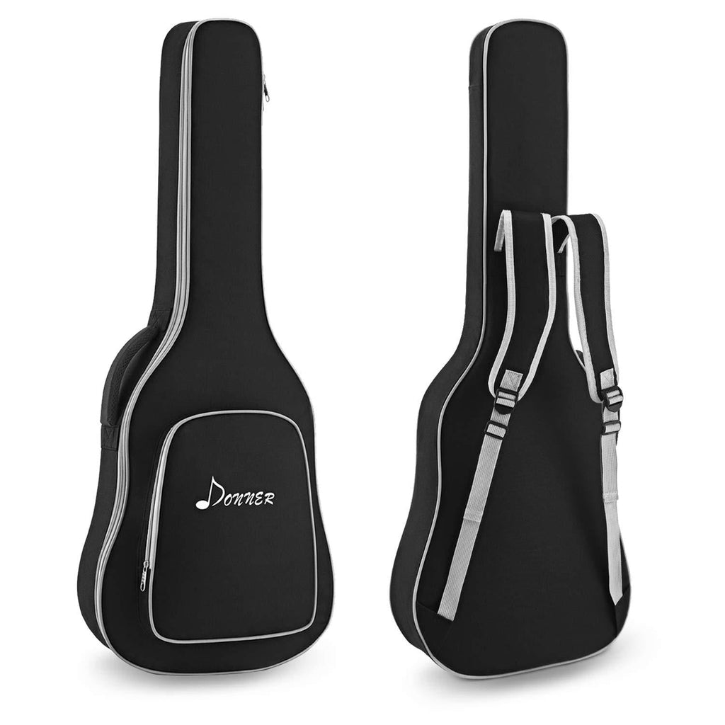 Donner 36 Inch Acoustic Guitar Case, Acoustic Guitar Bag 0.3 Inch Thicken Sponge Pad 600D Thick Ripstop Waterproof Dual Adjustable Shoulder Strap Soft Guitar Case Gig Bag Black