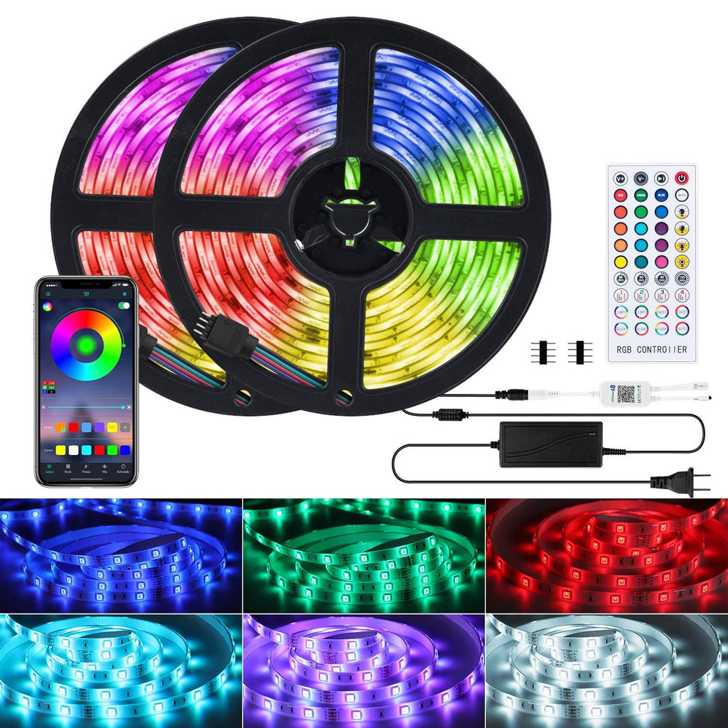[AUSTRALIA] - Led Strip Lights 32.8 Feet Bluetooth RGB Light Strips SMD5050 Waterproof Color Changing Tape Light 12 Volt Adapter Music Sync and IR Remote Neon Lights Decoration for Bedroom Home Party App Controlled 