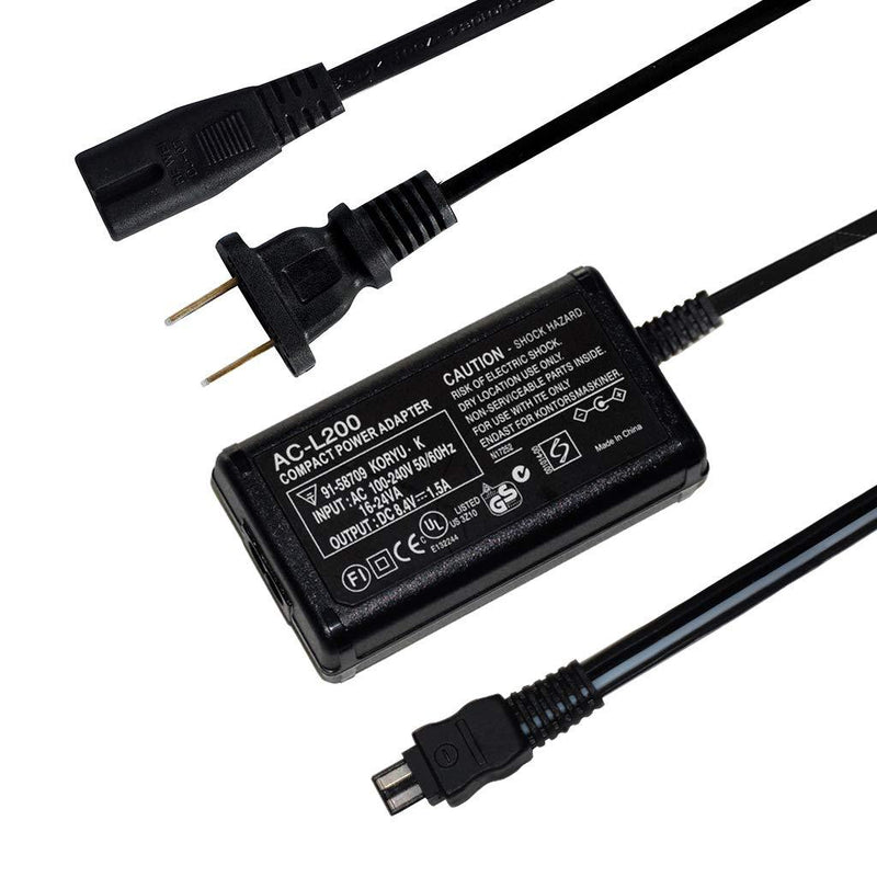 AC-L200 AC Power Adapter Charger TKDY kit and Sony AC-L200C, AC-L25, AC-L25A, AC-L25B, AC-L25C Power Adapter are Generally Suitable for Sony Handycam DCR-DVD7, DCR-HC21, DCR-HC26 Cameras AC-L200 black