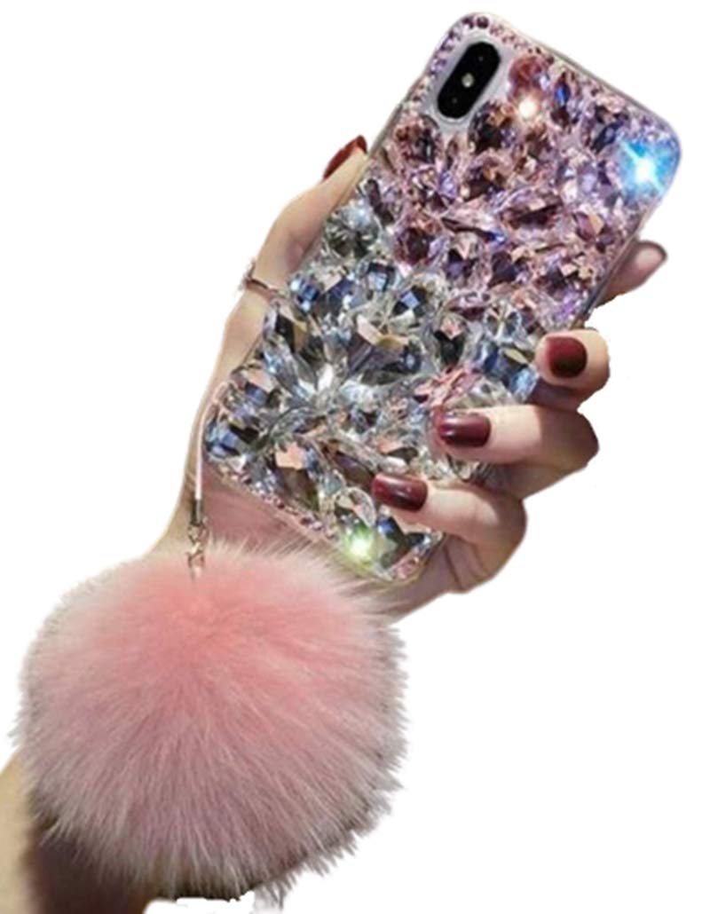 Aulzaju S20 Ultra Bling Diamond Case Samsung S20 Ultra Crystal Clear Case with Design Galaxy S20 Ultra Soft TPU Armor Protective Case for Girls S20 Ultra 3D Handmade Case with Furry Ball Wrist Strap samsung galaxy s20 ultra 6.9 inch Pink