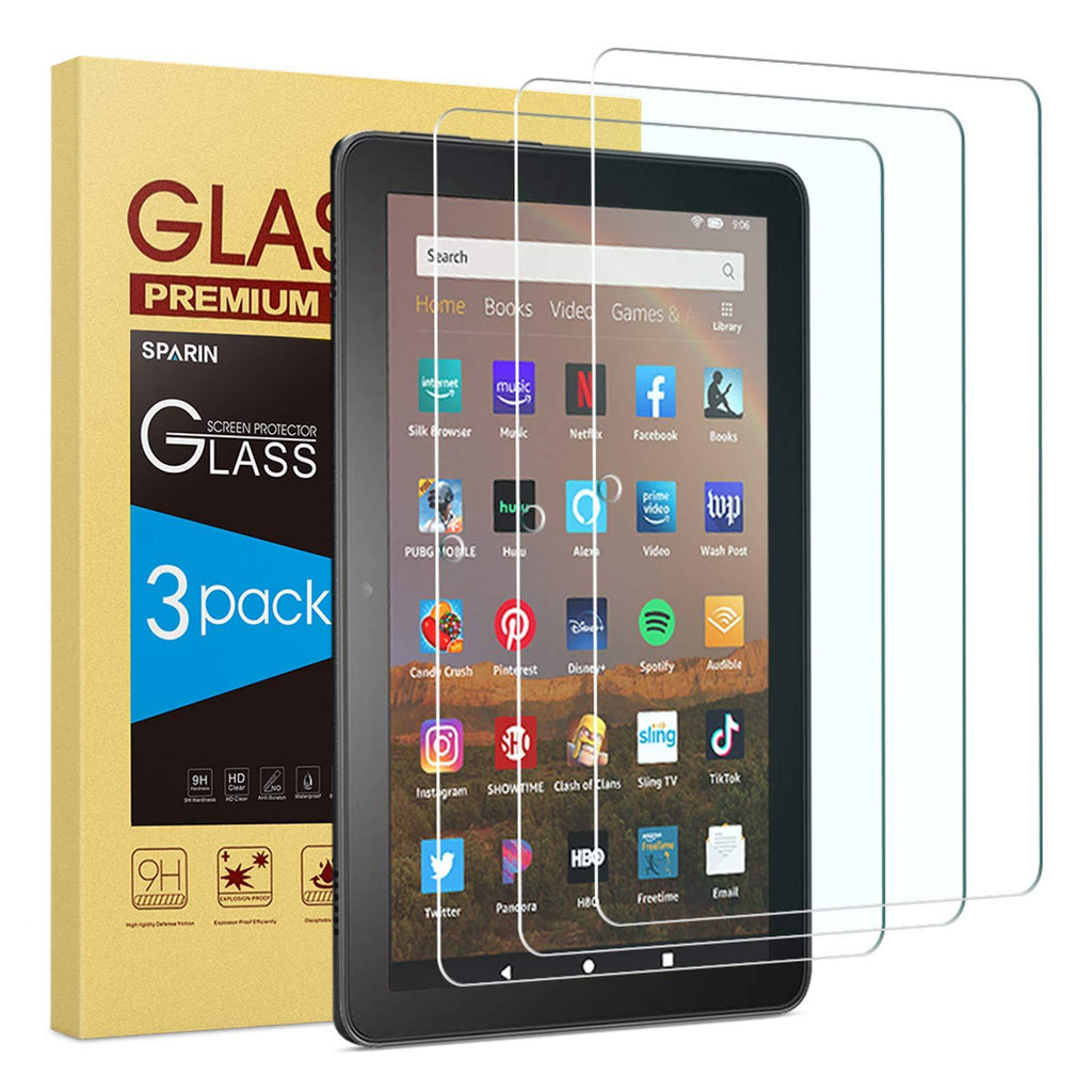 SPARIN 3 Pack Tempered Glass Screen Protector Compatible with Fire HD 8/Fire HD 8 Plus/Fire HD 8 Kids 2020 Released