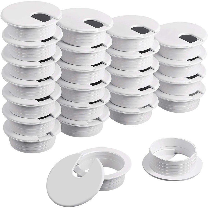 Desk Grommet, Plastic Desk Cord Cable Hole Cover Grommet for Computer Table Wire Organizer for Home and Office, 35 mm/ 1.38 Inch Mounting Hole Diameter (White, 24 Packs)