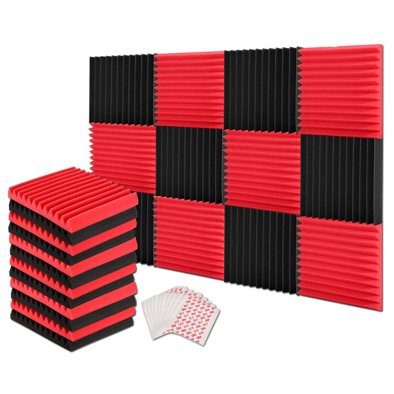 [AUSTRALIA] - 2"x12"x12" Sound Proof Padding, AGPtEK 12 Packs Acoustic Foam Panels, Ideal for Recording Studio, TV Room, Kid’s Room, Office and Podcast Recording with Adhesive Tabs(6 Red+6 Black) 