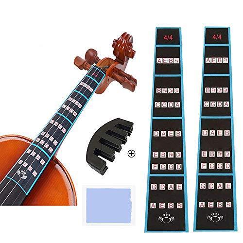 2 Sheets Violin Finger Guide and Rubber Mute Pack, 4/4 Violin Notes Sticker Full Size Guide, Violin Label Chart Plus Rubber Mute for User Guide ，Perfect for the Beginners