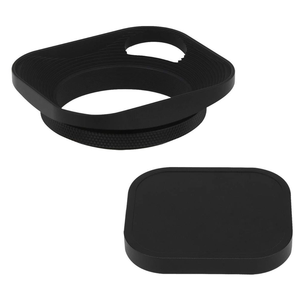 Haoge LH-E2P 49mm Square Metal Screw-in Lens Hood Hollow Out Designed with Cap for Leica Rangefinder Camera with 49mm E49 Filter Thread Lens Black