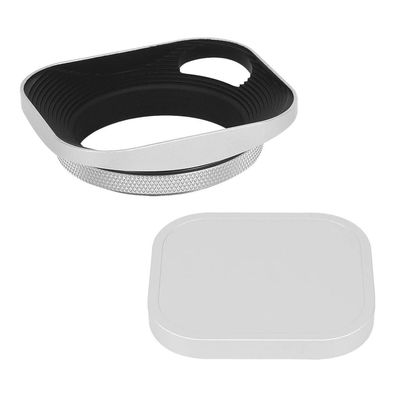 Haoge LH-ES2 49mm Square Metal Screw-in Lens Hood Hollow Out Designed with Cap for Leica Rangefinder Camera with 49mm E49 Filter Thread Lens Silver