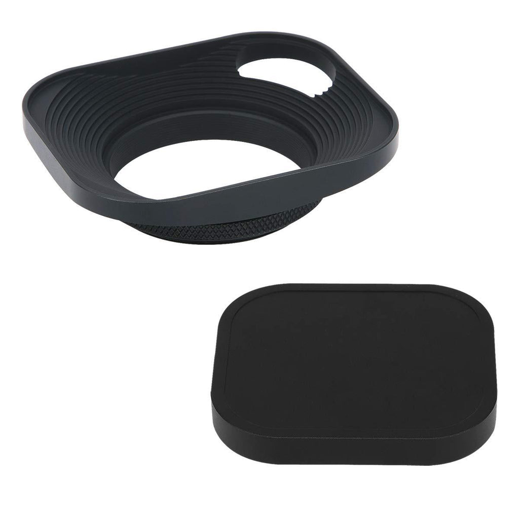 Haoge LH-B43P 43mm Square Metal Screw-in Lens Hood Hollow Out Designed with Cap for Leica Rangefinder Camera with 43mm E43 Filter Thread Lens Black