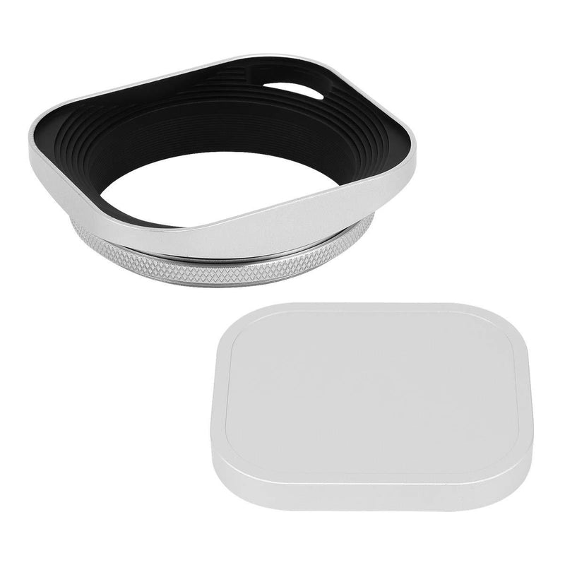 Haoge LH-W55P 55mm Square Metal Screw-in Lens Hood Hollow Out Designed with Cap for Leica Rangefinder Camera with 55mm E55 Filter Thread Lens Silver