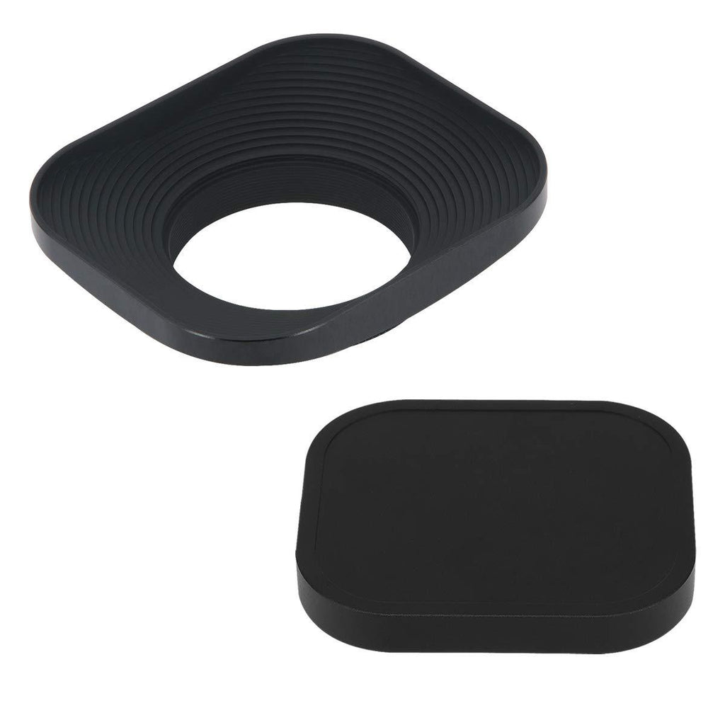 Haoge LH-B39T 39mm Square Metal Screw-in Lens Hood with Cap for Fujifilm Fujinon 60mm f/2.4 XF60mmF2.4 R Macro, Fuji 27mm f/2.8 XF27mmF2.8 Lens and Other Lens with 39mm Filter Thread Black