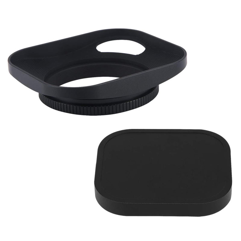 Haoge LH-B46P 46mm Square Metal Screw-in Lens Hood Hollow Out Designed with Cap for Leica Rangefinder Camera with 46mm E46 Filter Thread Lens Black