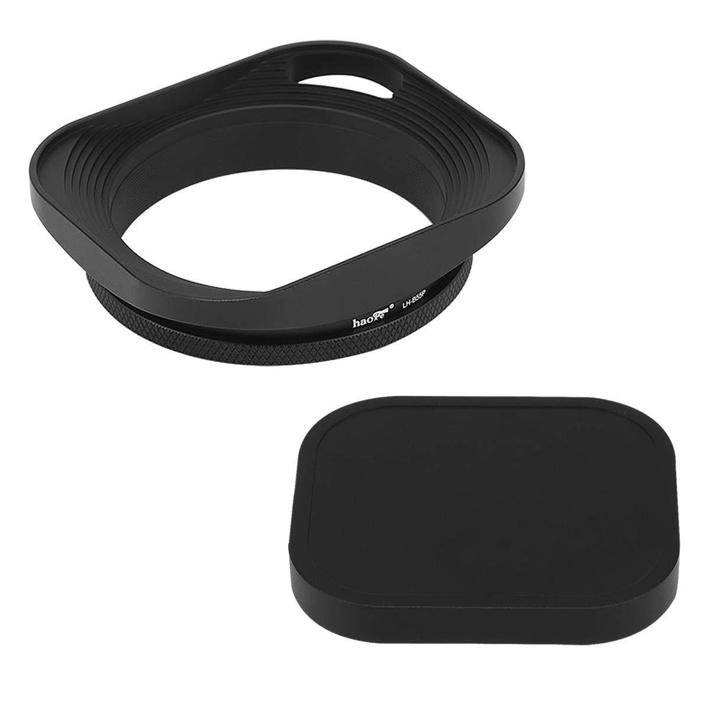 Haoge LH-B55P 55mm Square Metal Screw-in Lens Hood Hollow Out Designed with Cap for Leica Rangefinder Camera with 55mm E55 Filter Thread Lens Black