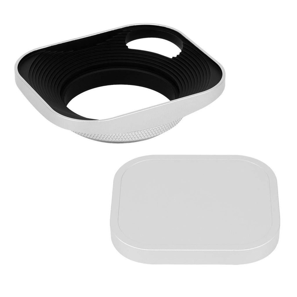 Haoge LH-S43P 43mm Square Metal Screw-in Lens Hood Hollow Out Designed with Cap for Leica Rangefinder Camera with 43mm E43 Filter Thread Lens Silver