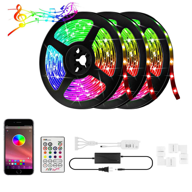 [AUSTRALIA] - 50ft RGB LED Strip Lights Kit, 15M 600 LEDs 5050 RGB LED Light Strip, LED Tape Lights with Remote APP Control Sync to Music, Bluetooth Controller, Remote LED Lights for Bedroom Home Party(3x16.4FT) 