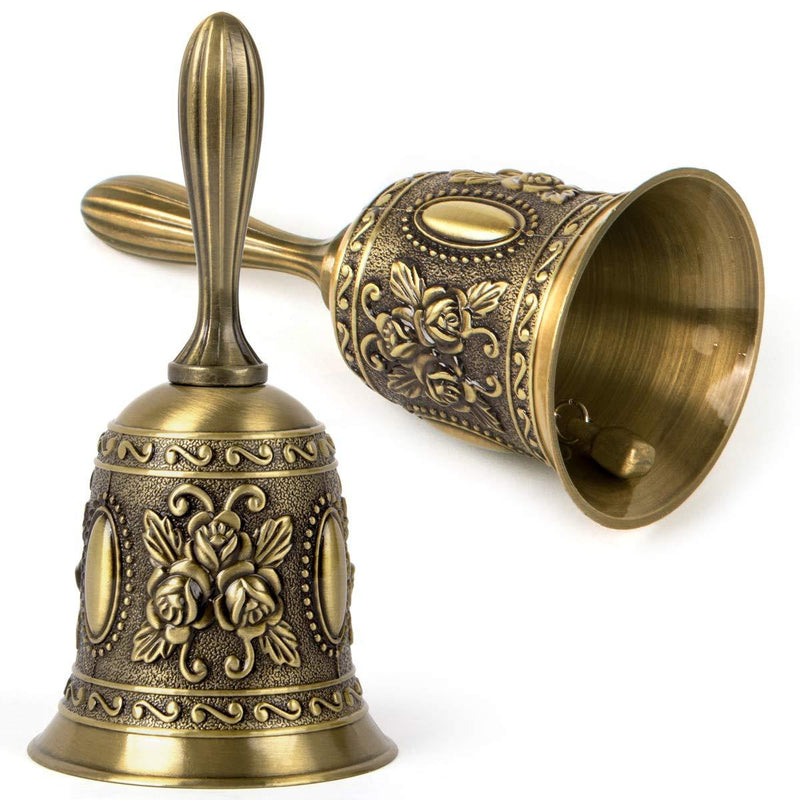 Horse Hand Bell Call Bell Brass Wedding Bells for Kids Adults School Church Bar Alarm Classroom 2Pcs 2.2 Inch Gold