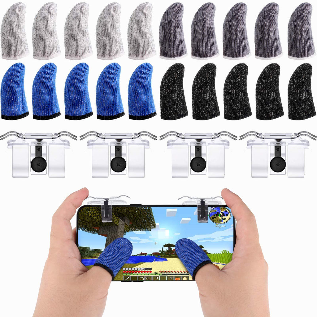 24 Pieces Mobile Gaming Finger Sleeve Touchscreen Finger Sleeve Anti-Sweat Breathable Finger Sleeve and Trigger Aim Button for Playing Mobile Phone Games (Black, Grey, Blue, White) Black, Grey, Blue, White