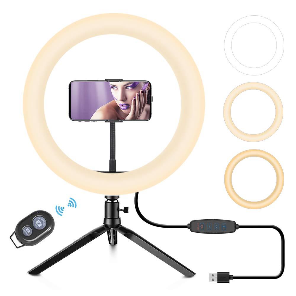 Selfie Ring Light, 10.2'' Upgraded Dimmable LED Fill Light with Cell Phone Holder with 3 Light Modes 10 Brightness Levels for Camera Photo Studio LED Lighting Portrait YouTube Video Shooting