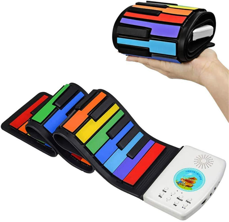Roll Up Piano 49 Keys Portable Upgrade Rechargeable ElectronicPiano Keyboard for Kids/Beginners Rainbow