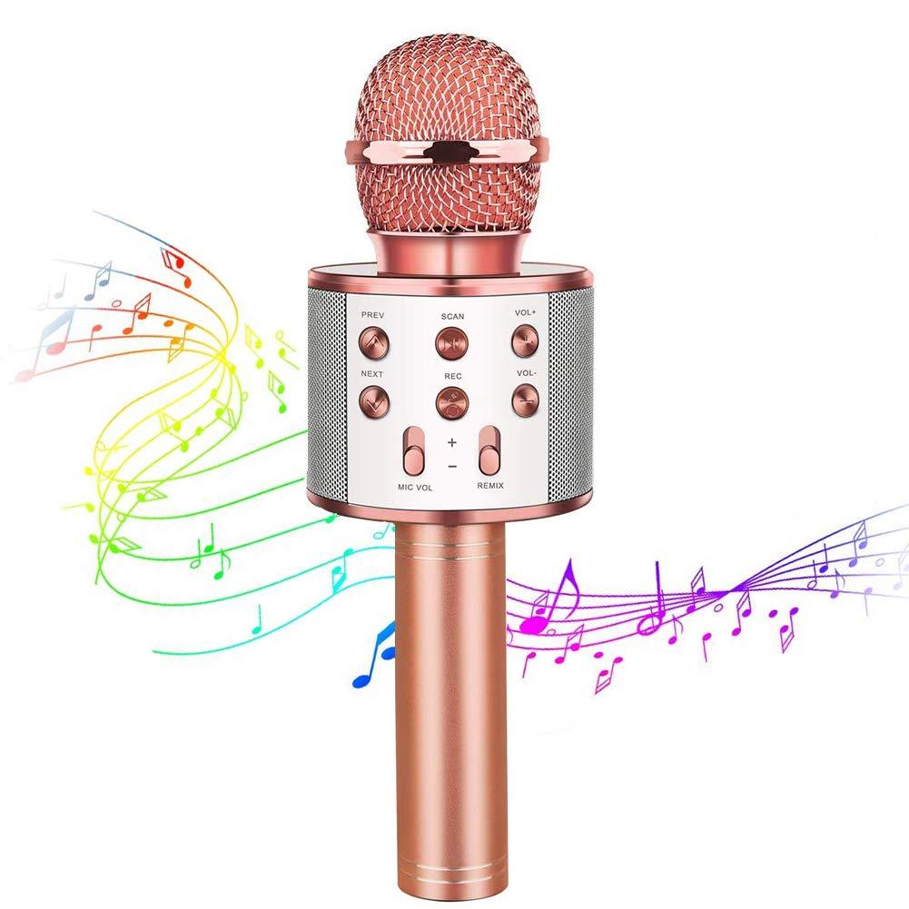 Wireless Bluetooth Karaoke Microphone,Portable Handheld Microphone Speaker Machine for Kids for All Smartphone, Best Gifts Toys for 4 6 8 10 12 Year Old Girls Boys rose gold