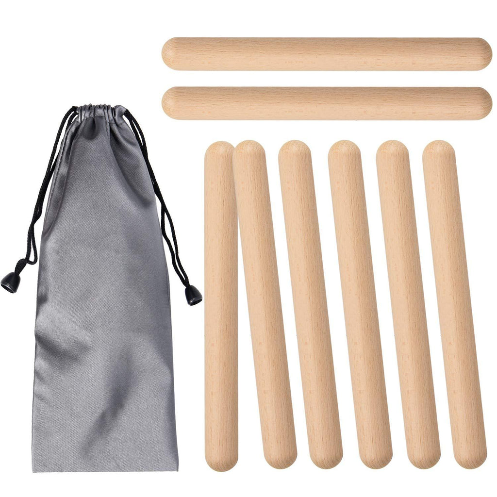 4 Pairs Classical Wood Claves Percussion Instrument, 8 Inch Music Lummi Sticks for Kids, Natural Hardwood Rhythm Sticks with Carry Bag