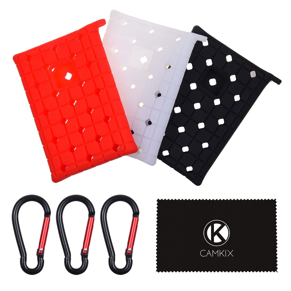 CamKix Silicone Sleeve Compatible with Samsung T7 - Set of 3 - Scratch and Shock Proof Case - Red, Black and White - Non-Slip Rubber Skin for Your External Drive - Ultra Thin Lightweight Travel Covers