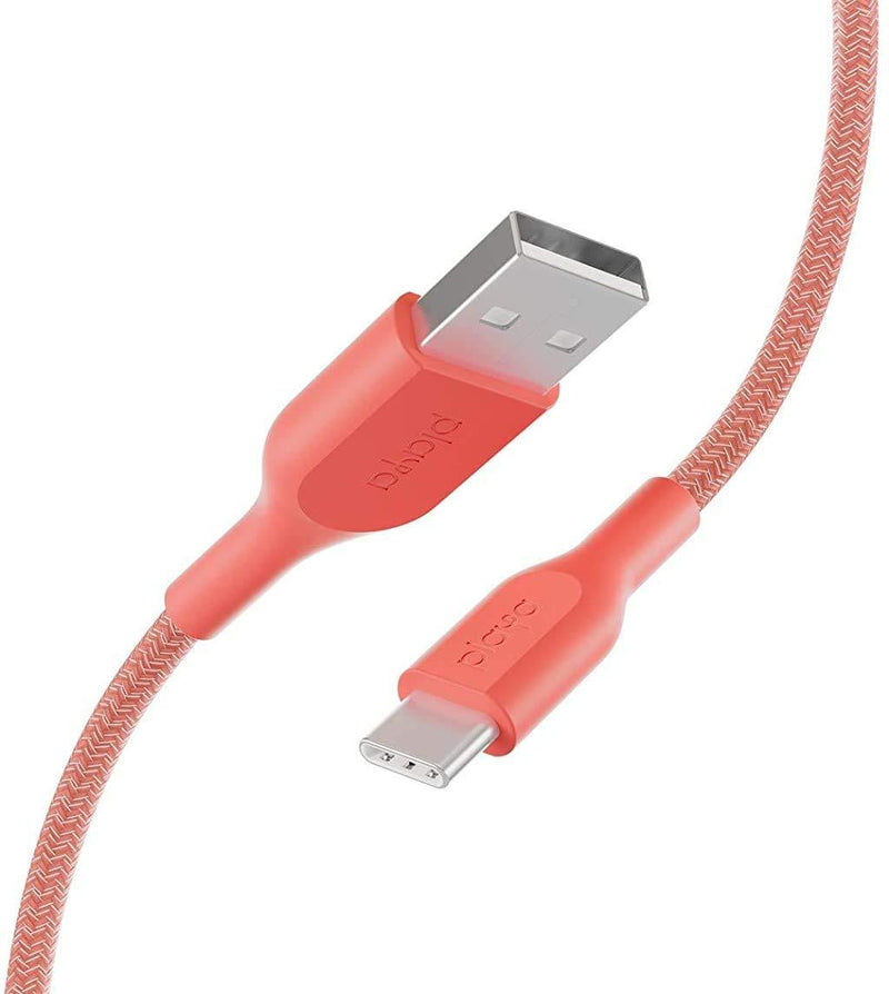 USB-C Cable by Playa (Braided USB to USB-C Cable, USB Type-C Cable Compatible w/ S20, S10, S9, Note10, Note9, Pixel 4, Pixel 3, iPad Pro, More (Coral, 6 ft.)