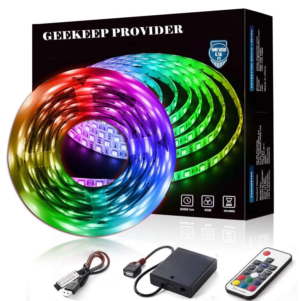 [AUSTRALIA] - G GEEKEEP Led Light Strip Battery Powered USB Sticky RGB Dimmable Light Rope 2M/6.56FT with RF Remote… 