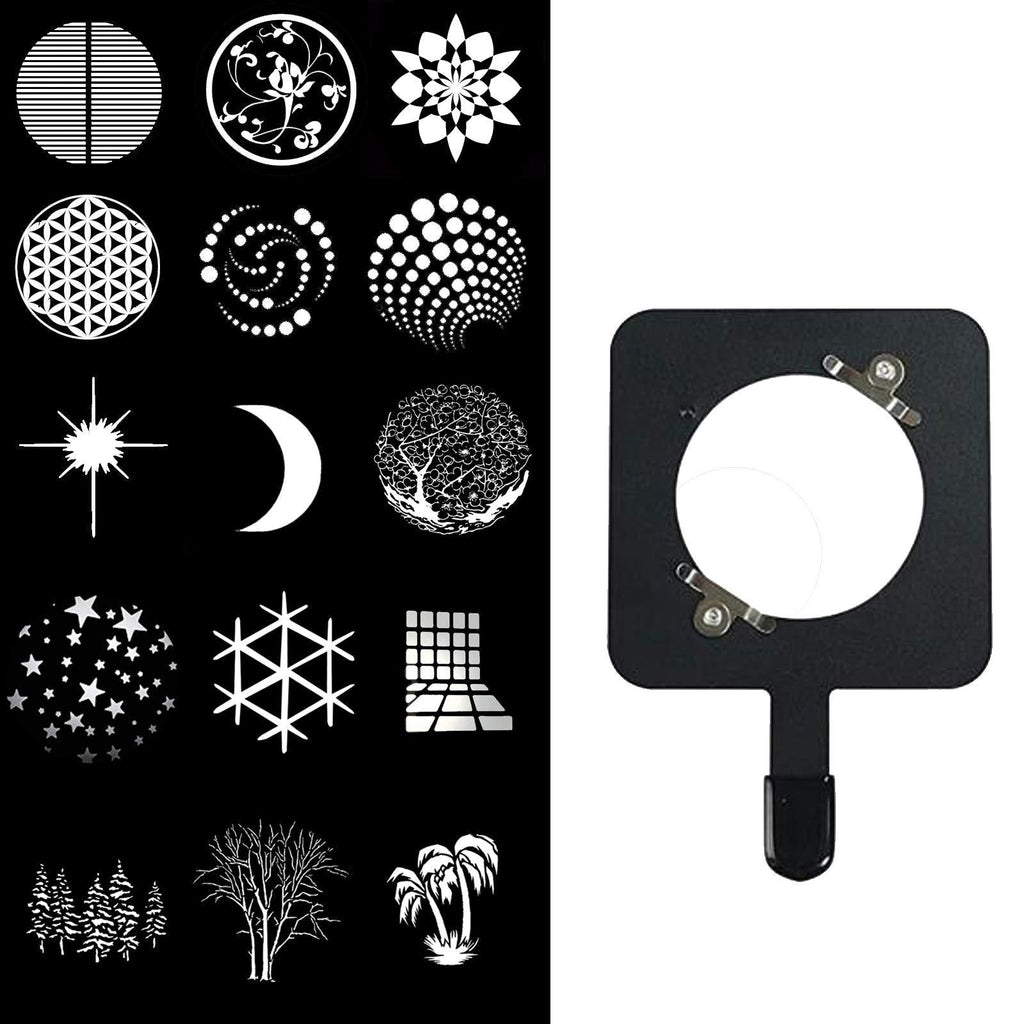 WELLMAKING 16 gobos and a GOBO Holder for Many Types of Pictures for Bowens Mount Flash snoot Condenser Modeling Film Christmas Light Film can be Customized in batches