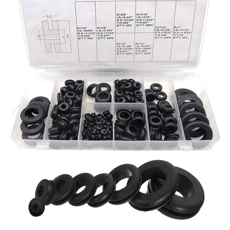 Eyech 180pc Rubber Grommet Assortment Kit Firewall Hole Plug Assortment in 8 Common Sizes Set Rubber Wire Grommets for Wire Plug and Cable