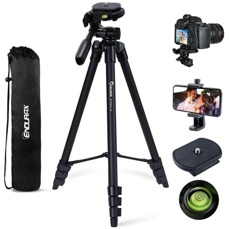 Endurax 60'' Camera Phone Tripod Stand for Canon Nikon DSLR with Universal Phone Adapter, Bubble Level and Carry Bag