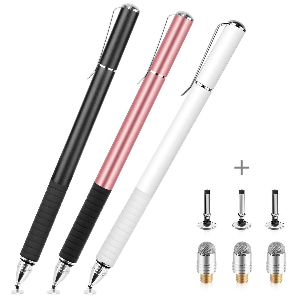 Waysse 3 Stylus Pens for Touch Screens, Capacitive Pen High Sensitivity & Fine Point, Universal Stylus with Clear Disc for iPhone X/8/8plus iPad/iPad Pro/iPad Mini and All Capacitive Touch Screens Black/White/Rose Gold