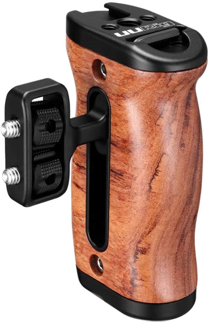 UURig 1/4" Wood Handle Grip Left Right Compatible for Sony A6400 A6600 A7III Nikon Canon Panasonic Camera Cage, for iPhone/Smartphone Video Rig Video-graphy Accessories Mobile Filming Hold Bracket